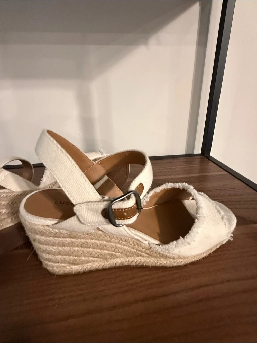 Lucky Brand Cream Canvas Espadrille Wedge Sandals